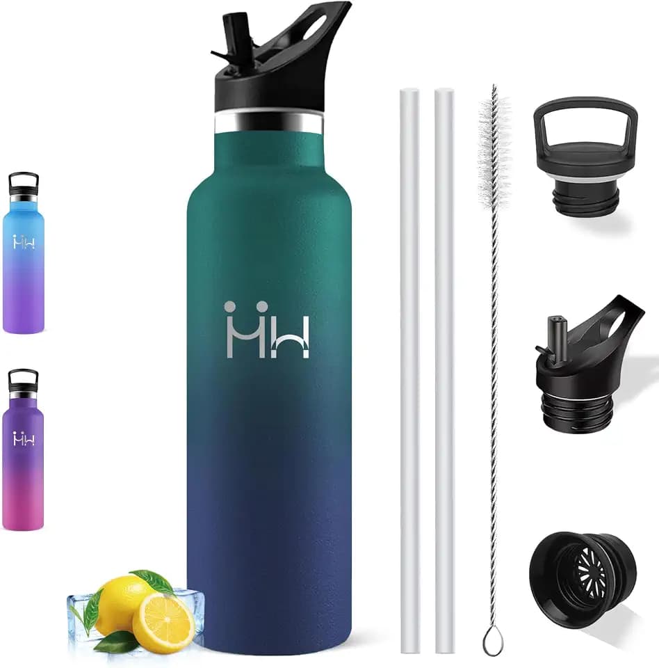 Trinkflasche Edelstahl, Trinkflasche 1l, Wasserflasche mit Strohhalm