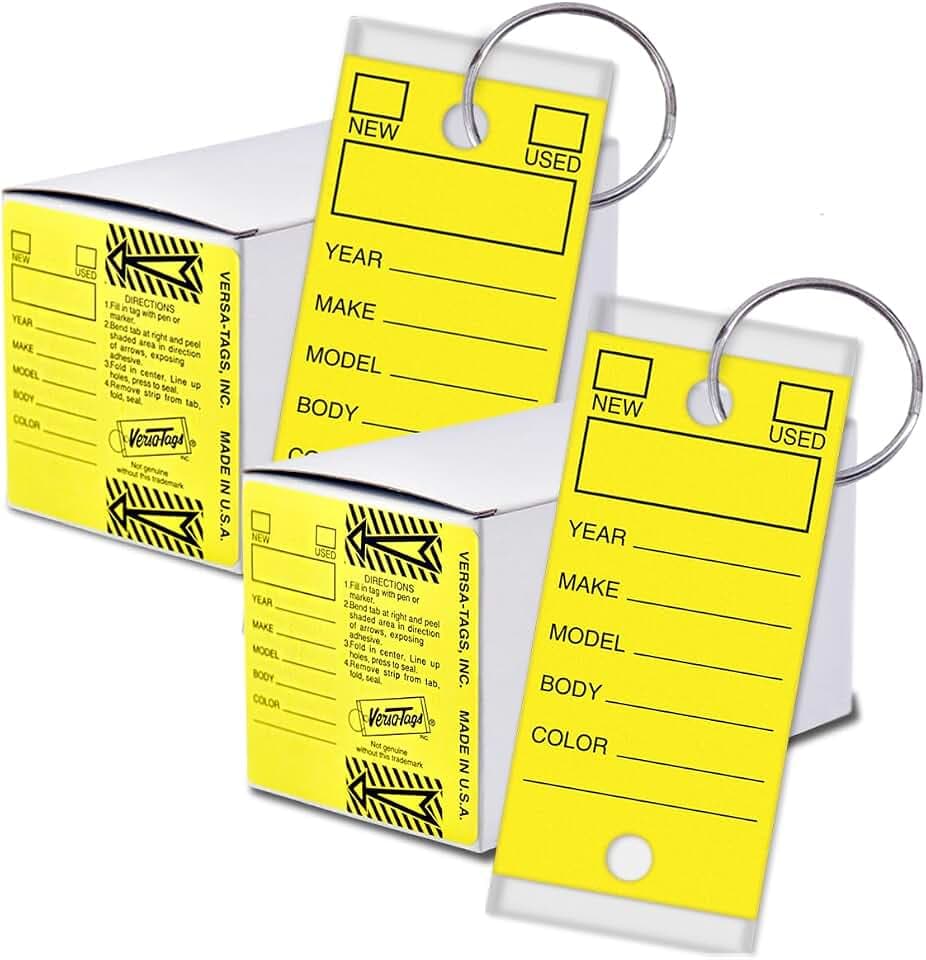 Versa-Tags Yellow Self-Protecting Key Tags with Split Rings, 500-Pack