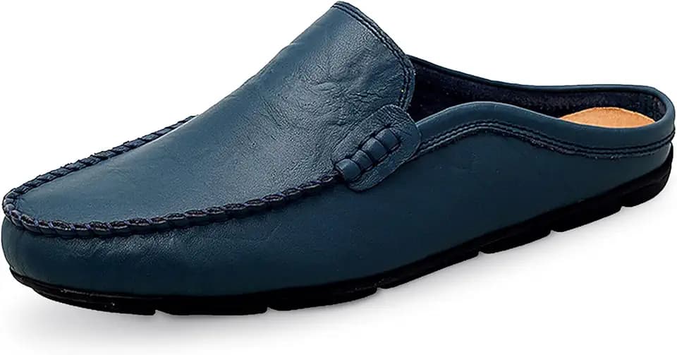 Go Tour Mens Mules Clog Slippers Breathable Punching Leather Slip on Shoes Casual Loafers