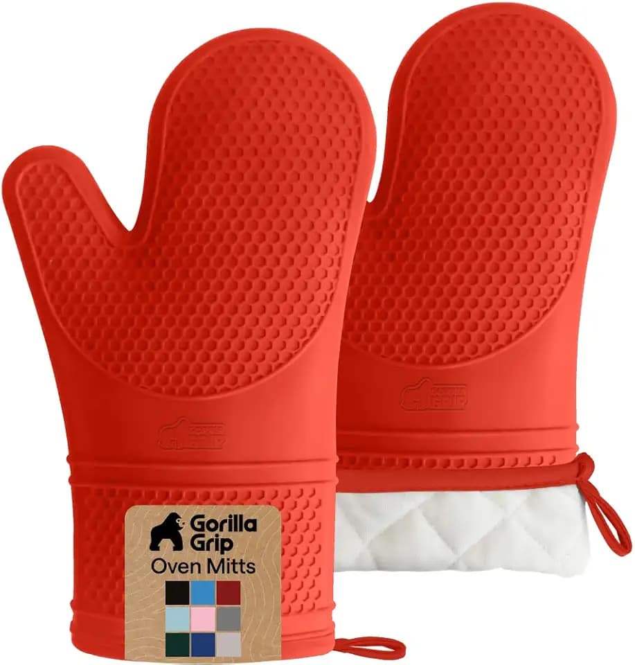 GORILLA GRIP Silicone Oven Mitts, 550F Heat Resistant, 12.5x8.3, Coral