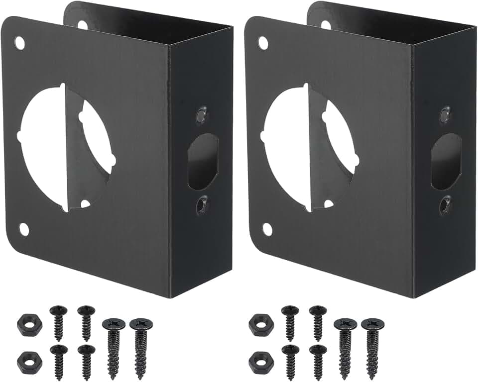 PATIKIL Door Reinforcement Plate, 2 Set Doors Reinforce Repair for 1-3/4" Thick Door 4-1/2" Size Door Knob Lock Latch Deadbolt Cover Plate Home Security, Black