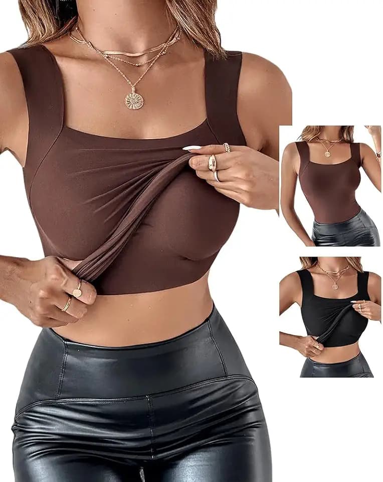 CHICME Womens Built in Bra Shapewear Tank Top U Neck Camisole