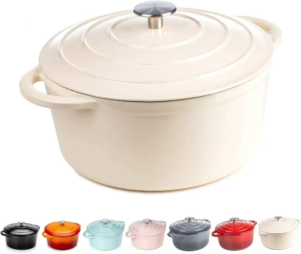 Dawsons Living Runde Auflaufform mit Deckel – Gusseisen Bräter Induktions- und Gas-geeignet – Dutch Oven Bratentopf - 10 Jahre Garantie (5,2l Schmortopf, Sahne)