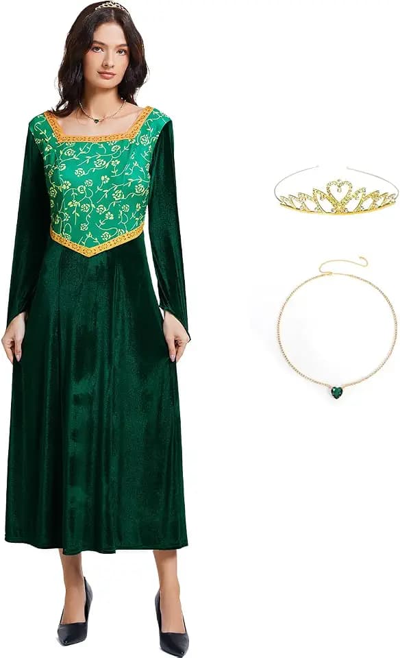 ATAMET Green princess long sleeved adult princess long skirt set female role-playing dress Halloween party