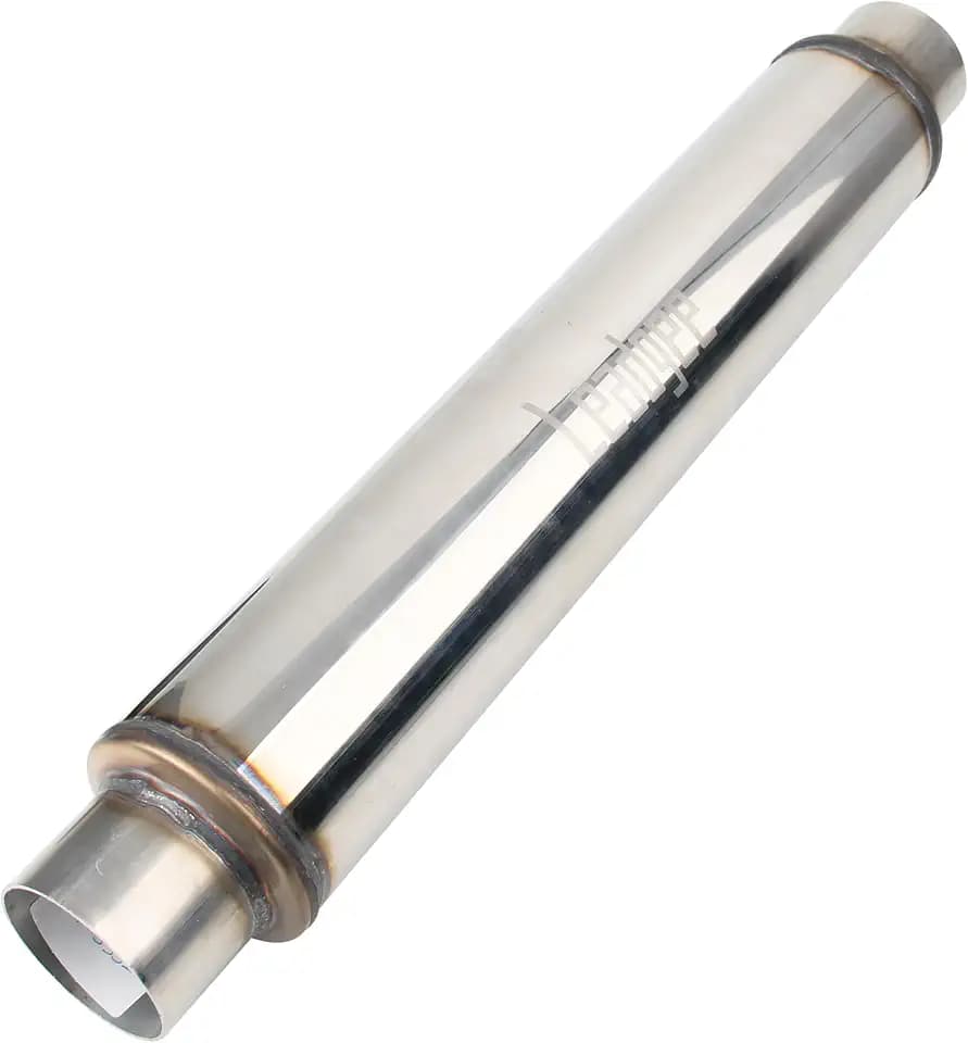 2.5" Inlet/Outlet Exhaust Muffler 2 1/2" Resonator Muffler 3.5" Round 18" Body Length 22" Overall Length Stainless Moderate Sound Universal Exhaust Resonator