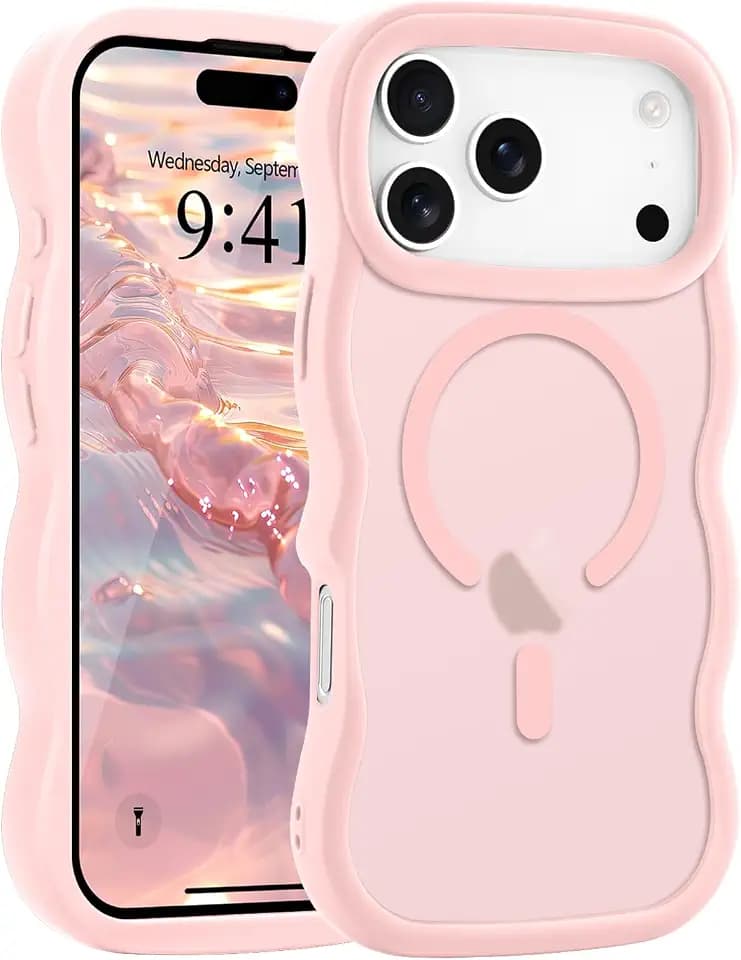 Pepmune for iPhone 17 Pro Max Case Curly Wavy Frame Translucent, Pink