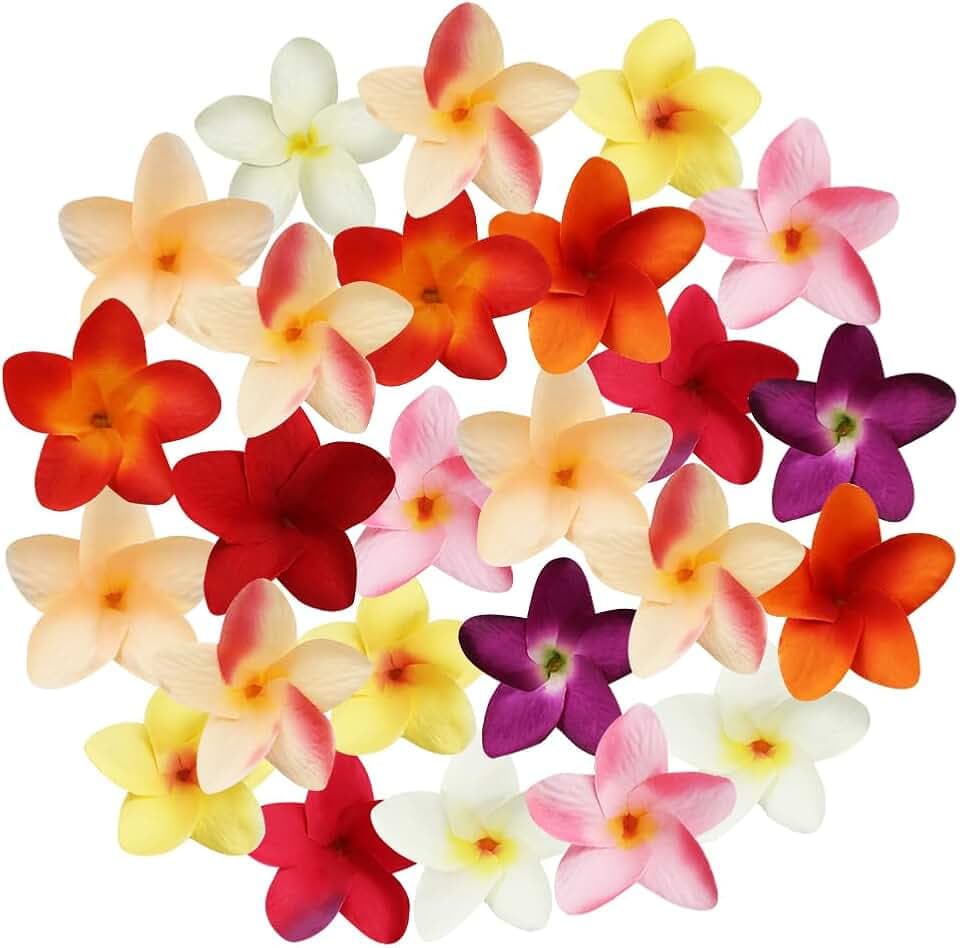 Boerni Künstliche Plumeria-Blumen, 60 mm, gemischte Farben, lebensecht, Kunstseide, Blumenstrauß, Hawaii, Lei, Frangipani, Blumenperlen für Bastelarbeiten, Girlande, Hochzeit, Sommer, Hawaii