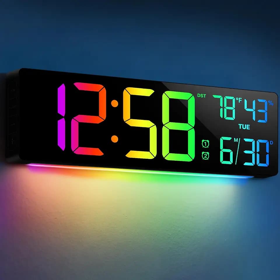 18.5" Large Digital Wall Clock, Big LED Digital Clocks, Remote, RGB Display