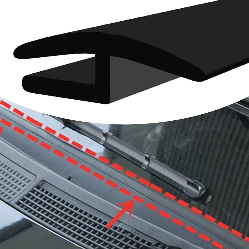 Windshield Cowl Rubber Seal Strip, 1.7M/5.6Ft Car Front and Rear Weatherstrip Sunroof Sealing Strips, Universal Vehicles Self Adhesive Cuttable Sealing Strip for Most Cars Trucks SUVs, Black
