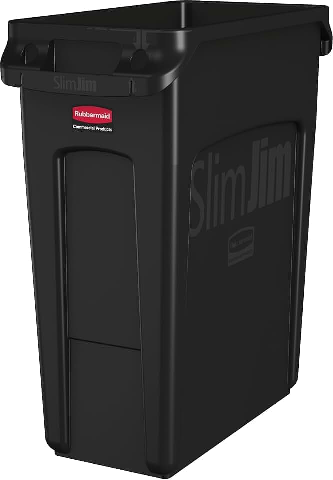 Rubbermaid Commercial Products Slim Jim Behälter mit Luftkanälen | Mülleimer aus Kunststoff für Küche und Büro | 60 l, Schwarz