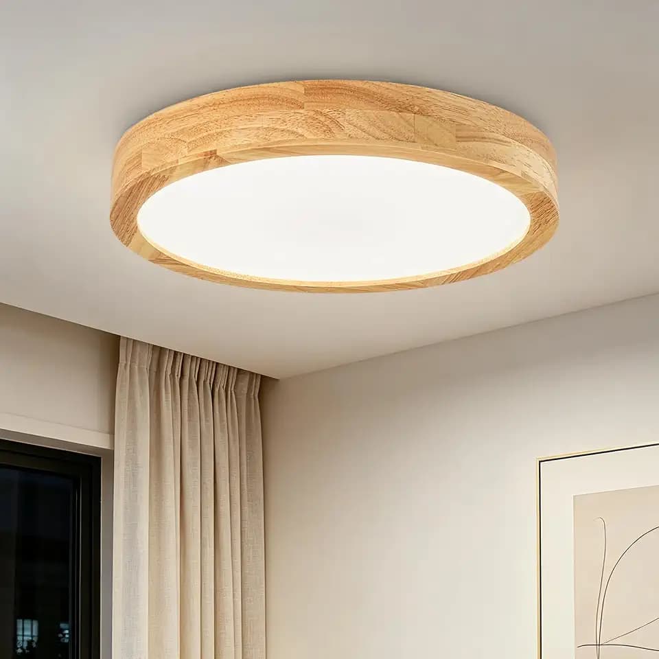 Wood Flush Mount Ceiling Light, 11.8 Inch Natural White 4500K