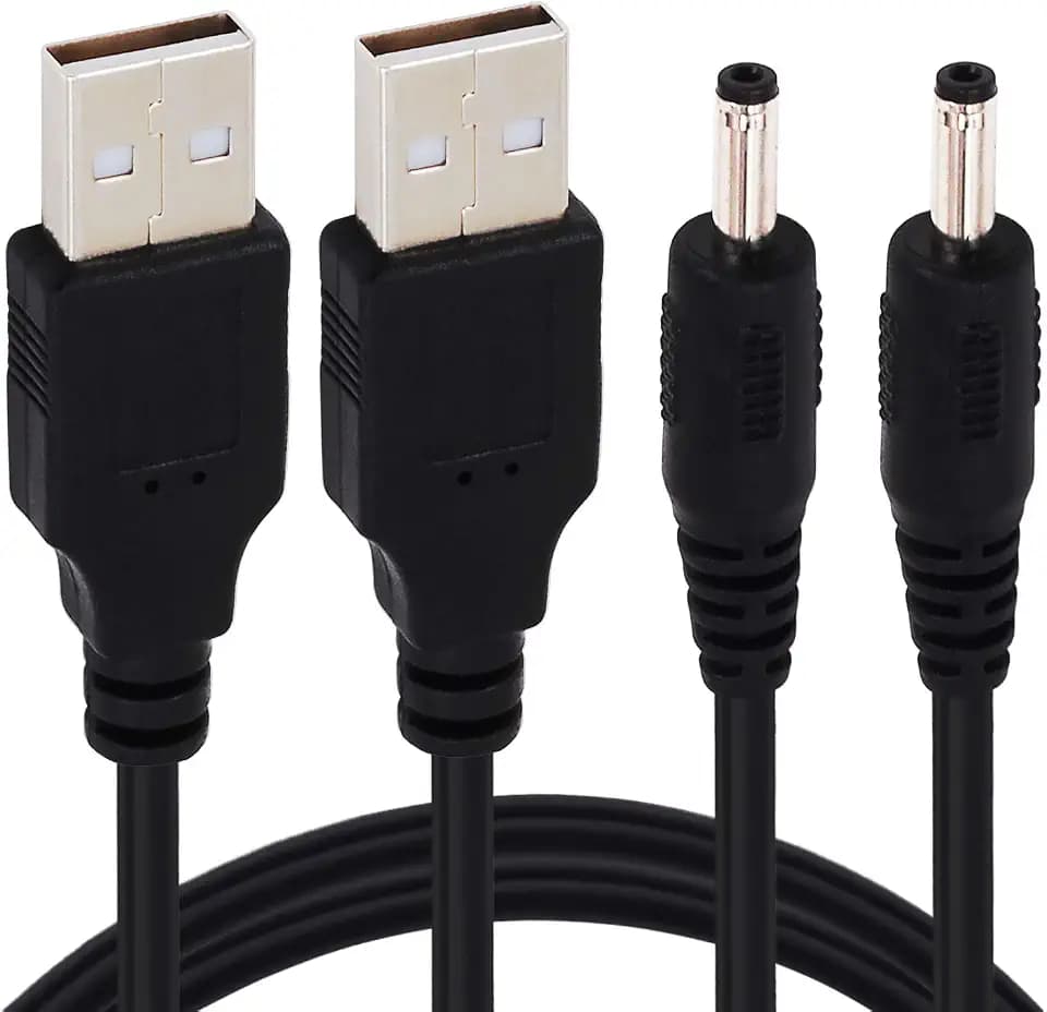 [2 Pack 3FT USB to DC 3.5mm x 1.35mm Barrel Jack Adapter Connector 5V DC Power Charger Cable Charging Cord (USB to DC 3.5 x 1.35mm)