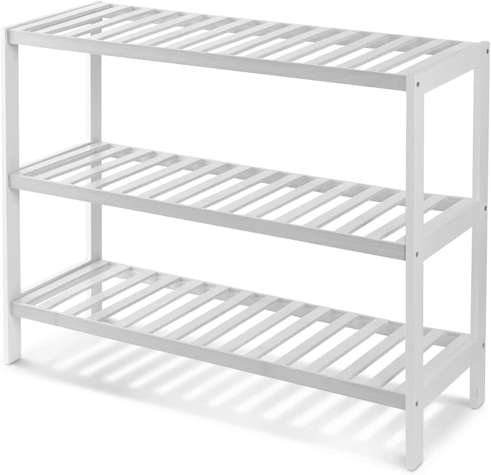 KEPLIN Schuhregal mit 3 Etagen, natürlicher Bambus, einfache Montage, Starkes Design, Standregal, Organizer, ideal für Flur, Schlafzimmer, Badezimmer, Flur und kleine Räume, großes Fassungsvermögen