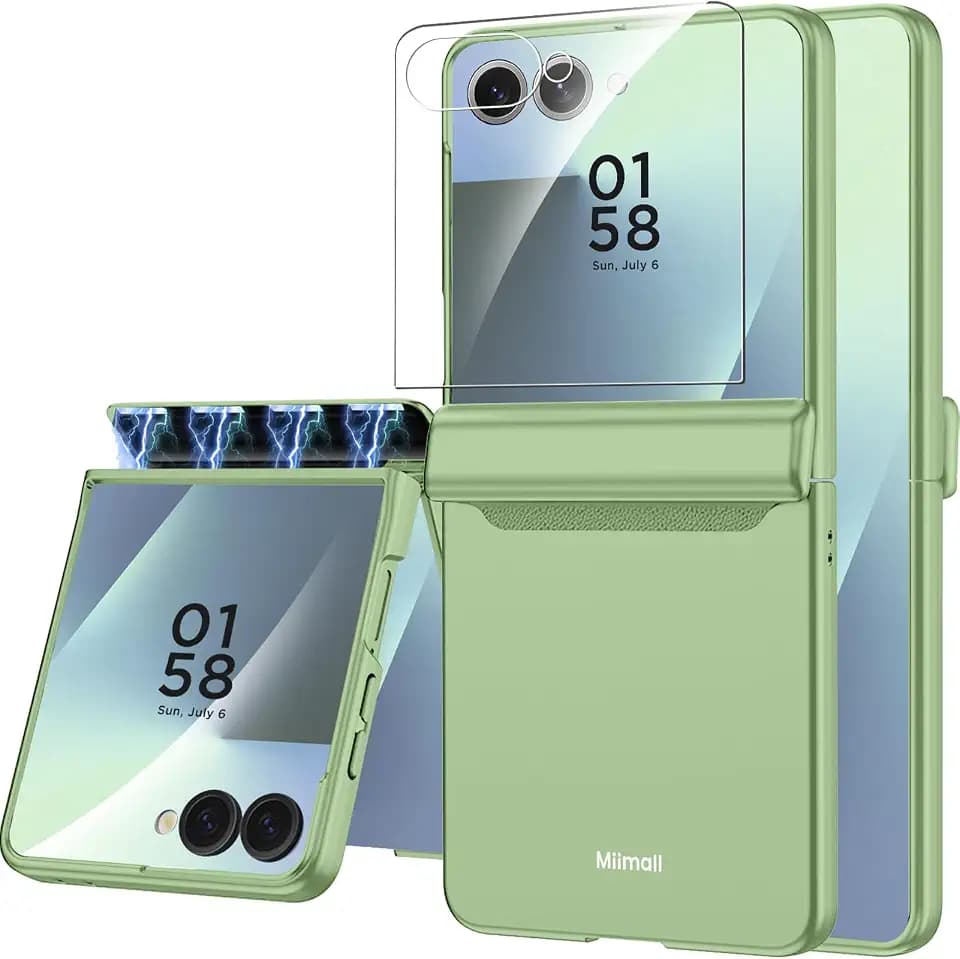 Miimall for Samsung Galaxy Z Flip 7 Shockproof Case, Screen Protector & Military Grade Hinge Protection Shockproof Slim Ultra Thin Grip Anti-Scratch Case for Samsung Flip 7 2025 Covers Mint Green