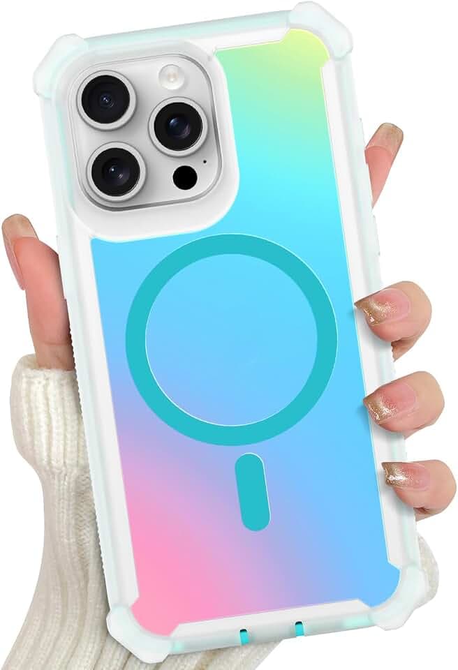Magnetic Case Designed for iPhone 15 Pro Iridescent Back -Blue