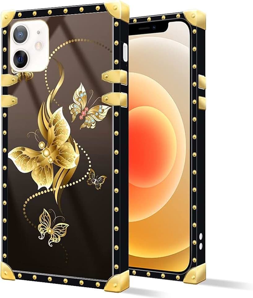 DAIZAG iPhone 12 Case,Golden Butterfly iPhone 12 Pro Cases Luxury Square Metal Decoration Corner Soft TPU Shockproof Scratch-Resistant Girl Womens Protective Cover for iPhone 12/12 Pro 6.1-inch