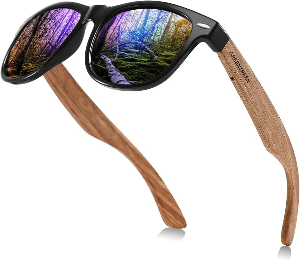 Polarisierte Sonnenbrille Holz Herren Damen: Unisex Verspiegelt Sonnenbrillen UV400-Schutz und Reduzierte Blendung - Freizeit Brillen für Outdoor Aktivitäten - Autofahren Wandern und Angeln