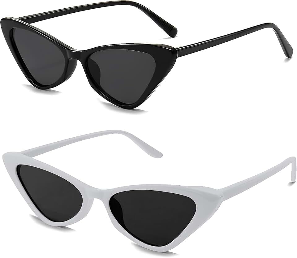 2 Pack Cat Eye Sonnenbrille Damen, Retro Party Brille Polarisierte Sonnenbrille UV400 Schutz Cateye Eyewear für Schwimmen Musik Festivals Party (Schwarz, Weiß)