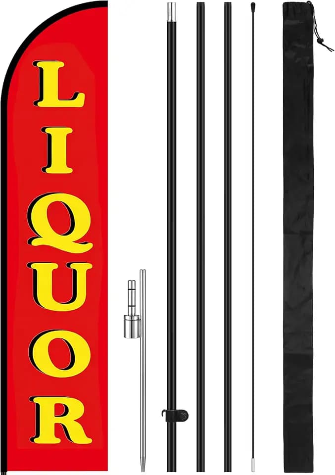Tingjoo 15FT Liquor Feather Flag Pole Kit for Outdoor Advertising Feather Banner with Fiberglass Pole Kit and Ground Spike for Outdoor Event Planning
