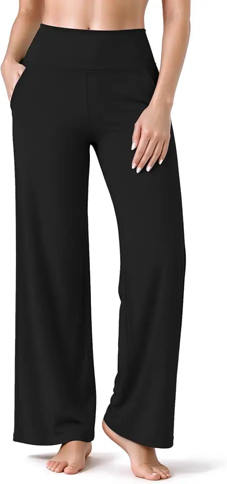 ACTINPUT Yogahose Damen High Waist - Straight Hosen Damen mit Taschen, Weites Bein Schlaghose Flared Leggings Stoffhose Jogginghose Freizeithose für Yoga, Workout, Fitness,Sports