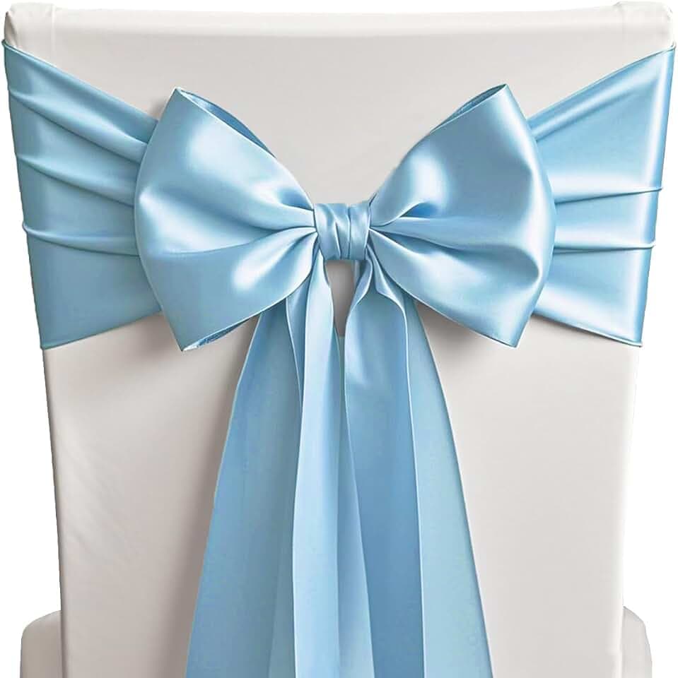 50 Pack Baby Blue Chair Sashes Bows Satin Wedding Chair Ribbons 7x108 Inch