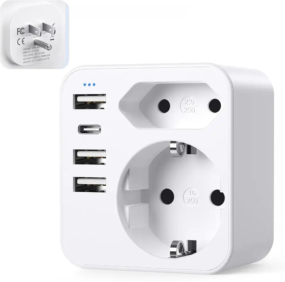 USA Adapter Steckdose, 6-In-1 Adapter USA Deutschland Stecker mit 1 AC 1 USB-C 3USB-A (3.4A), EU to US Reiseadapter für Amerika Kanada Mexiko Thailand，Typ B Reisestecker