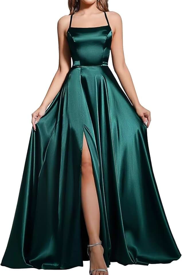 Babyonline D.R.E.S.S. Cocktailkleid, Hochzeit, lang, geschlitzt, sexy, rückenfrei, schick, elegant, Gala-Kleid mit Schleppe, dunkelgrün, 42