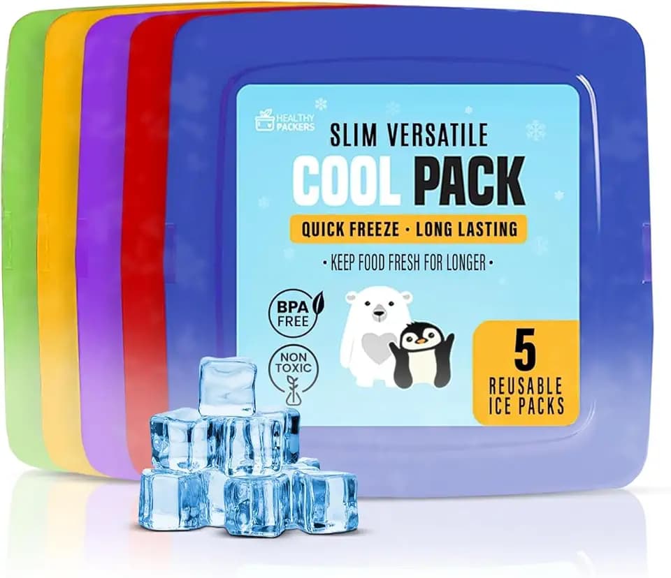 Healthy Packers Ice Packs for Lunch Boxes, Long Lasting Reusable 5pk Square