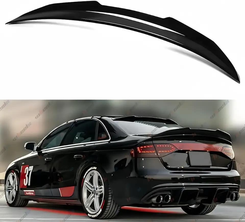 Rear Spoiler Compatible with 2008-2012 Audi A4, PSM Style High Kick Fit for B8, Exterior Duckbill Spoiler Trunk Tail Deck Lid Wing Lip (Glossy Black)