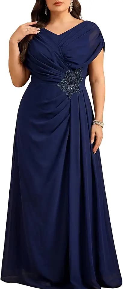 Plus Size Bridesmaid Dress Pleated Waist Formal Wedding Guest Gown