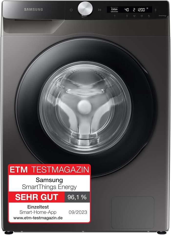 Samsung Waschmaschine, 8 kg, 1400 U/min, Ecobubble, Automatische Waschmittel- und Weichspülerdosierung, Inox/Schwarz, WW80T534AAXAS2