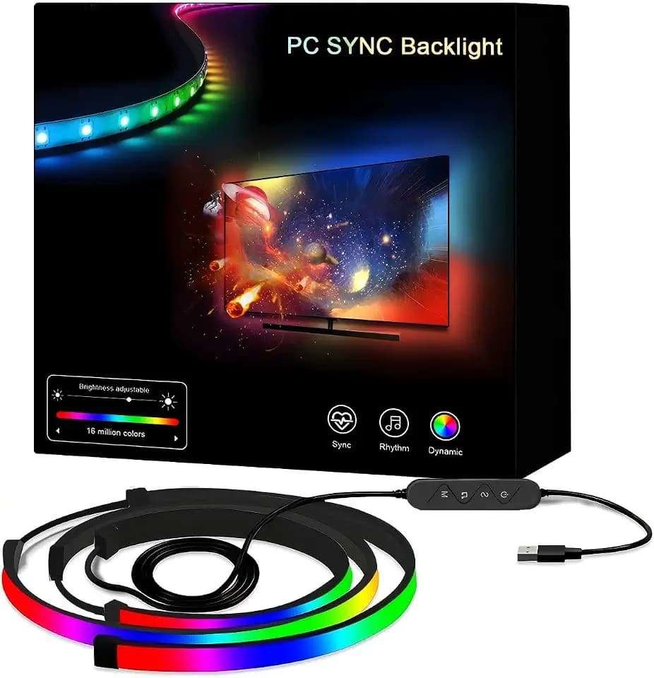 Ambient Light for Monitor, RGB LED Backlight for 3 Sides 34 Inch PC, Sync with Curved Monitors Music and Color