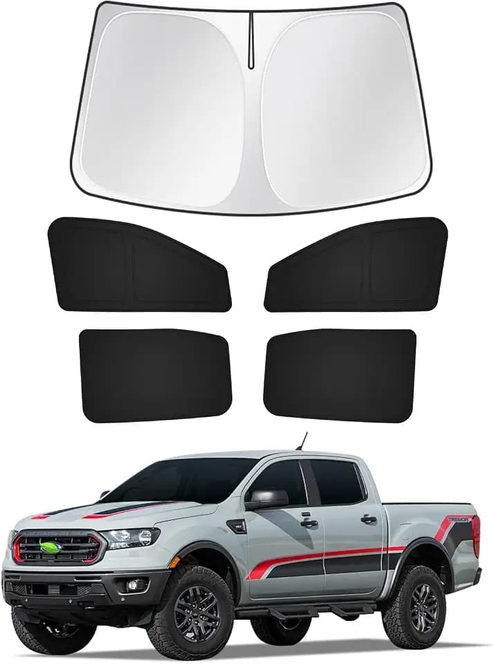 Canvcle Sunshades for 2019-2025 2026 Ford Ranger 4Door Windshield Sunshade Side Rear Windows Sun Visor Shield Privacy Cover Keep Vehicle Cool Black 5PCS