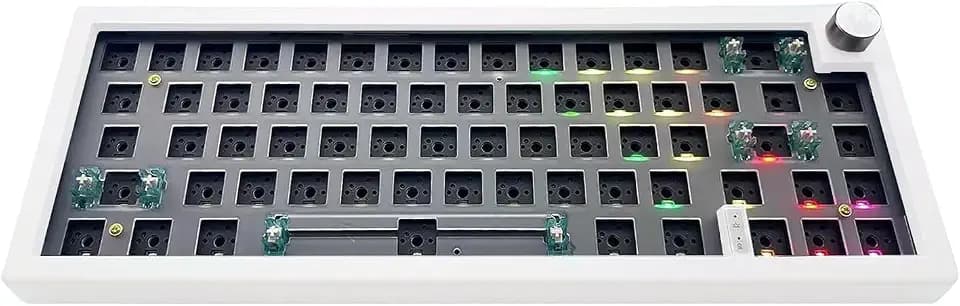 BOYI GMK67Pro Keyboard Barebones Kit,QMK/VIA Programmable BT5.0/2.4G/Type-C Tri-Mode Wireless RGB Gasket Mounted 65% Compact Custom RGB 4000mAh Mechanical Keyboard with Knob DIY Kit(White)