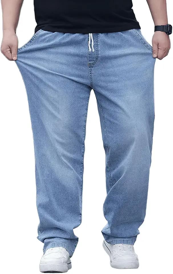 Men's Plus Size Baggy Jeans Elastic Waist Pull On Jean Sweatpants