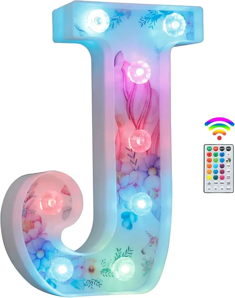 Einhorn-Buchstaben, LED-Lichter, 18 Farbwechsel, Diamant-Alphabet-Schild, Einhorn-Geschenke für Mädchen Frauen Party Geburtstag Dekoration Fernbedienung Nachtlicht Valentinstag Wanddekoration – J