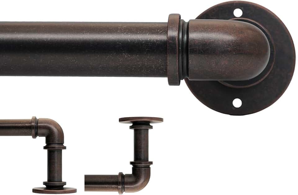 Industrial Pipe Curtain Rod 18 to 120 Inch,1 Inch Diameter Adjustable Wrap Around Curtain Rod,Metal Window Treatment Rods,Ideal as Your Kitchen,Bedroom,Outdoor Patio Etc