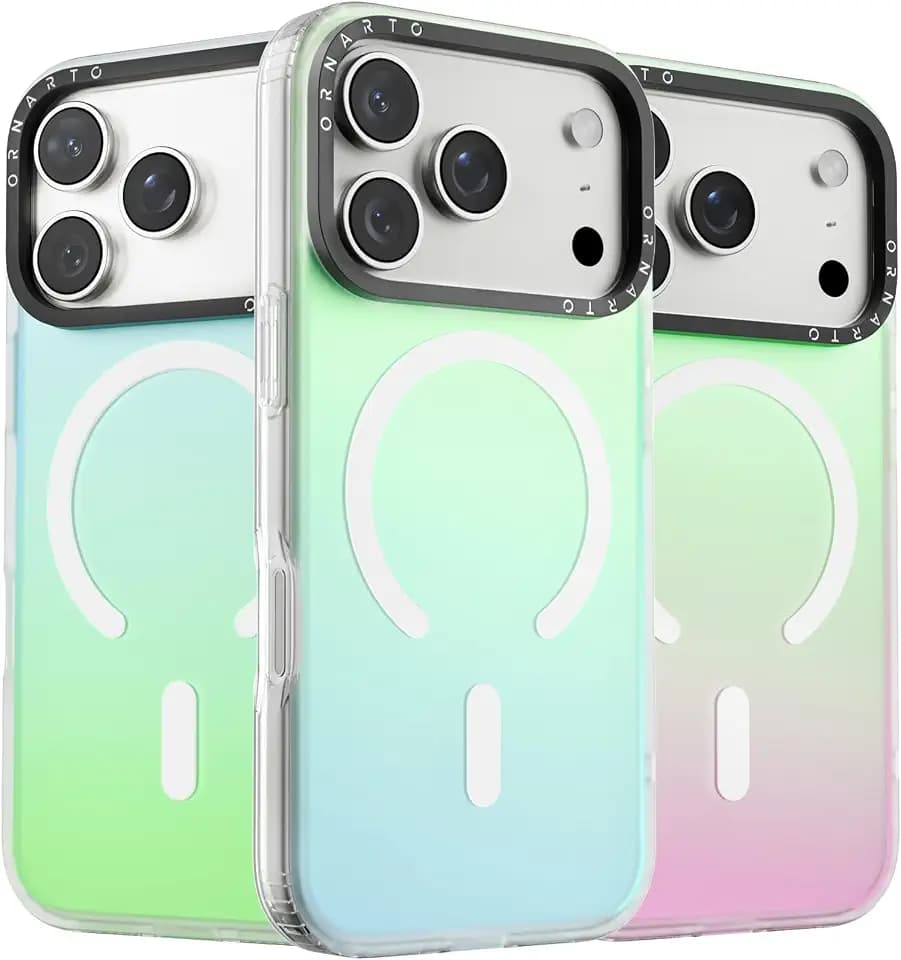 ORNARTO Compatible with iPhone 17 Pro Max Case 6.9", Electroplated Iridescent Gradient Cover, Compatible with MagSafe, Slim Rainbow Phone Case – Aurora Green