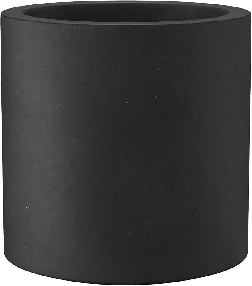 Kante Large Round Cylinder Black Concrete Planter 15.8" Tall, Outdoor