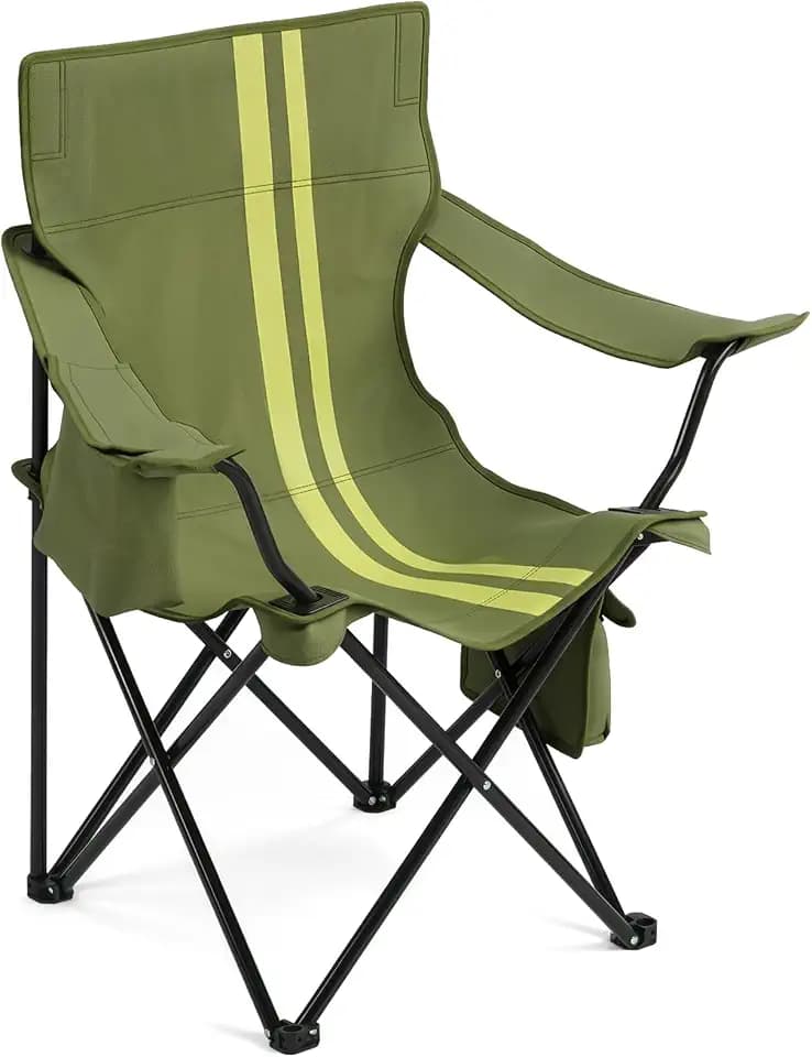 Outvita Heavy Duty Portable Camping Chair with Insulated Cooler, 350lbs Capacity, Foldable Outdoor Chair with Cup Holder & Side Pockets for Fishing, Tailgating, and Beach Use