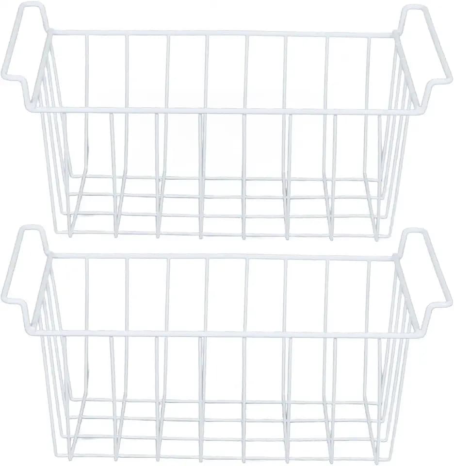 Große 2 Teilige Gefrierkörbe aus Draht, Rostfrei, mit Tragbaren Griffen, Ideal für Speisekammer, Kühlschrank, Badezimmer, Schlafzimmer, Waschküche und Mehr (39 x 20 x 20 cm)