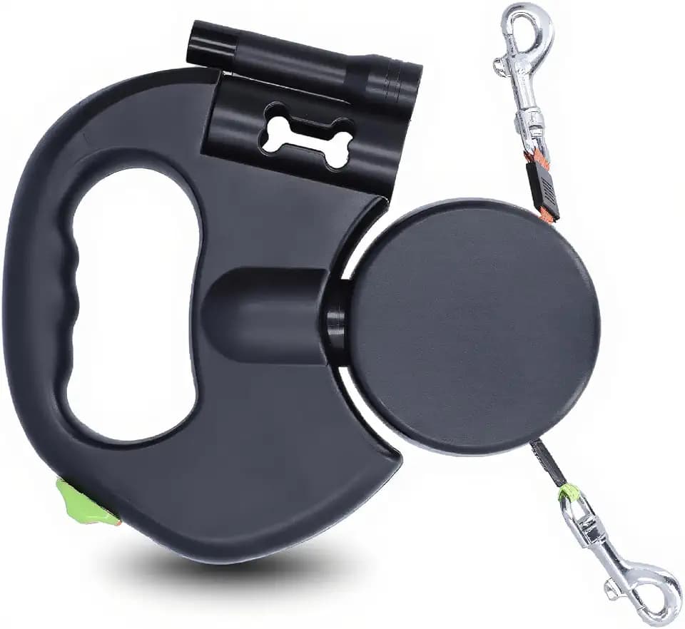 Sorandy Automatisch Ausziehbare Haustierleine, 1 Schleppleine, 2 Ausziehbare Doppel-Hundeleine für Kleine, Mittelgroße Hunde, Katzen Bis zu 22,6 Kg, Laufleine mit Taschenlampe