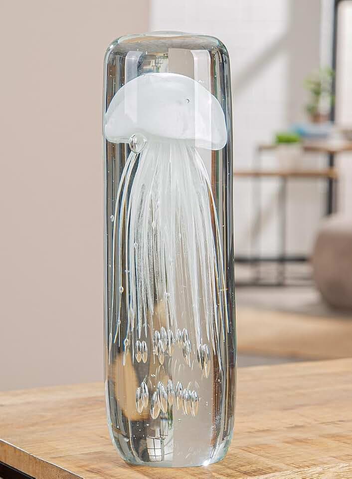 GILDE Glas Art Dekoobjekt Qualle aus Glas - glänzend - klar/weiß - Höhe 30cm x Ø 9cm - dekorative Qualle
