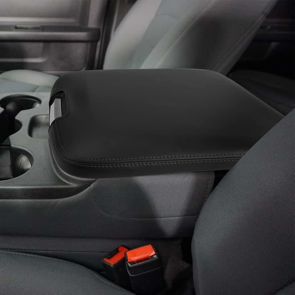 LEXLEY Center Console Pad Armrest Box Cover Waterproof Anti-Scratch Leather Protector Covers For 2013-2018 RAM 1500 2500 3500,2019-2023 RAM 1500 Classic Jump Seat Console Accessories-Black Stitches