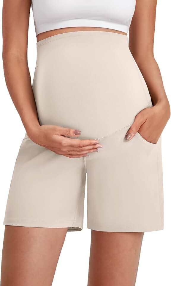 G4Free Umstandshose Sommer mit Taschen Bequeme Yoga Umstandsshorts Stretchy Sporthose Damen Kurz