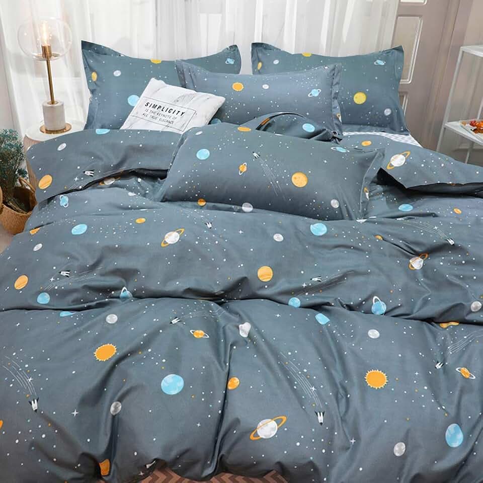 AShanlan Bettwäsche 135x200 Kinder Jungen Blau Weltraum Kinderbettwäsche