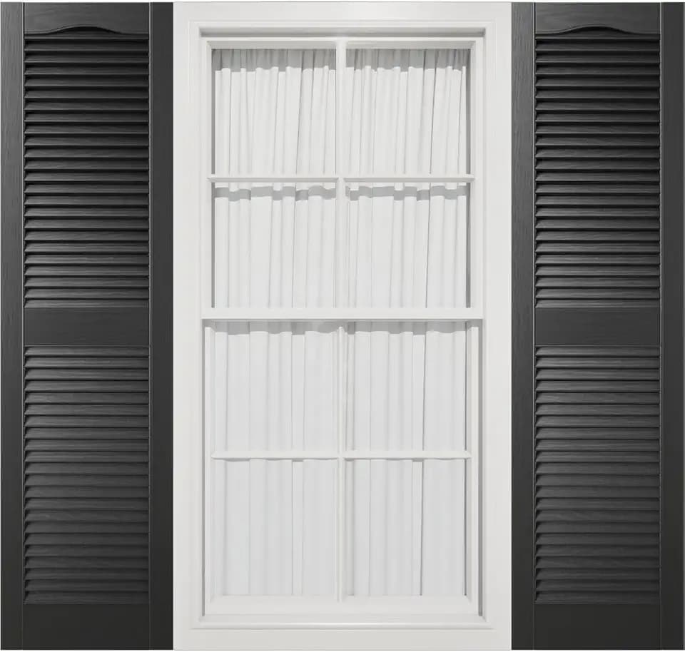 12"W x 67"H Mid-America Vinyl, Standard Size Cathedral Top Center Mullion, Open Louver Shutter, w/Installation Shutter-Lok's & Matching Screws (Per Pair), 002 - Black