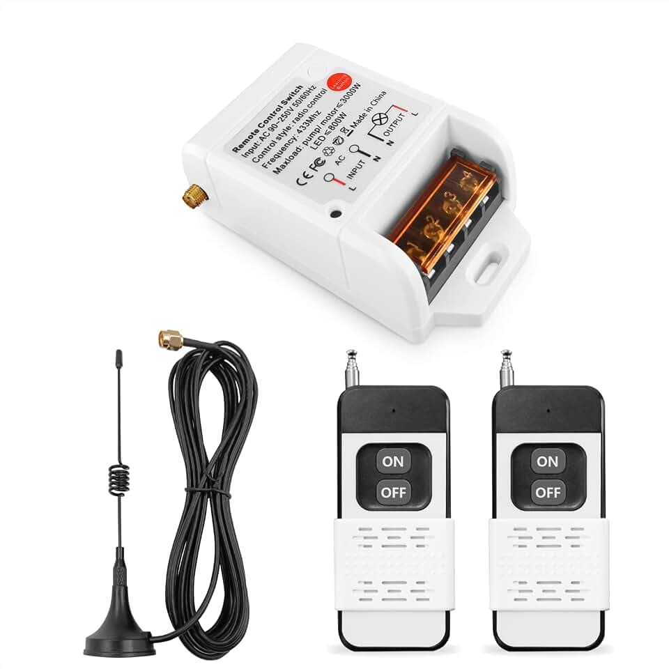 DieseRC Funk Pumpen Motor Fernbedienungsschalter AC 230V 220V 3000W Relais Empfänger und 2 Sender Steuerbereich bis zu 100–300 Meter für Lichter Wasserpumpe Motor