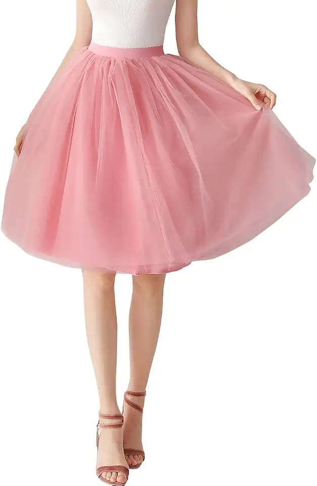 Aivtalk Damen Rock Röcke Skirt Damen Mädchen Basic Solide Vielseitige Dehnbar Mini Rock A-Linie Damen Retro Lange Rock Hohe Taile viele Schicht Tutu Tüllrock Retro Ballett