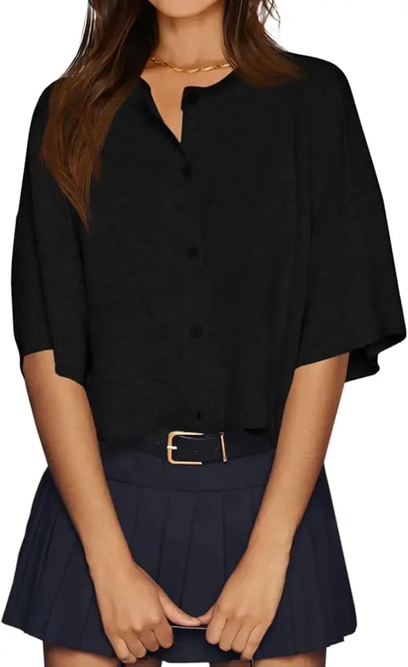 Cicy Bell Womens Half Sleeve Cardigan Sweaters Button Oversized Outfits
